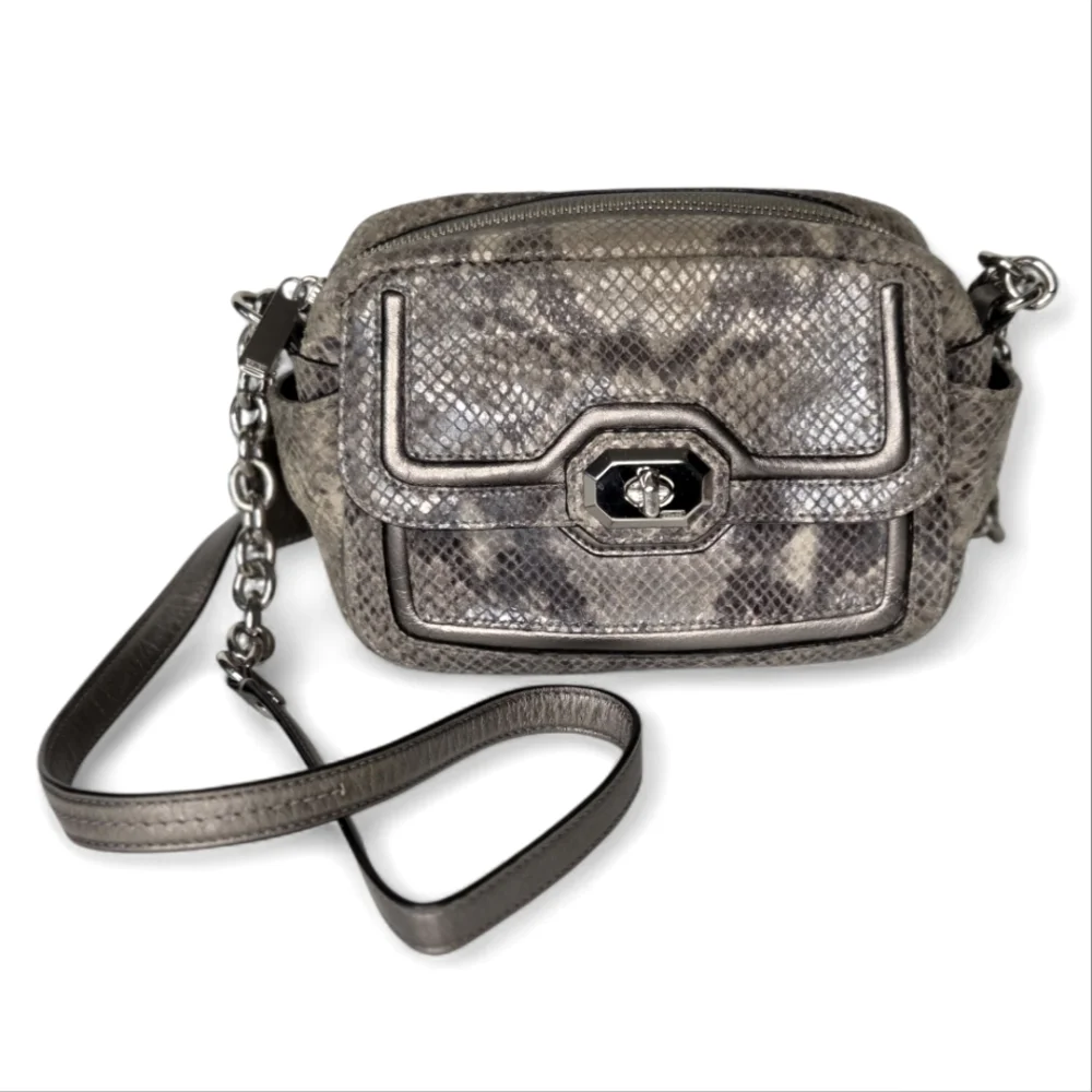Coach Campbell SilverGray Python Exotic Snakeskin Camera Bag‎